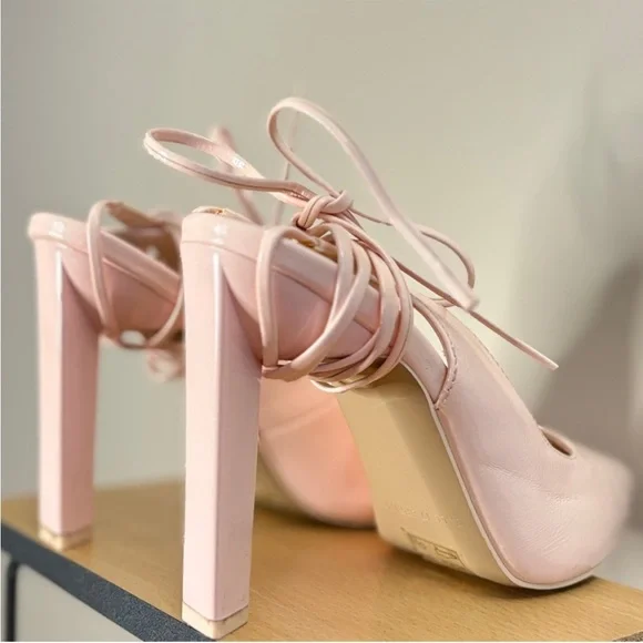 Call It Spring Blush Pink Patent Lace-Up 4” Triangle Block Heels – Size 7 EUC - Picture 10 of 15